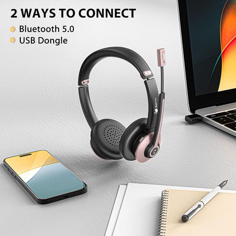 Wireless Headset with Mic for Work, Bluetooth Headphones with Microphone Noise Canceling & USB Dongle, Handsfree 26+ Hours Battery & Mute Button, for Office/Call Center/Laptop/MS Teams/Conference in Saudi Arabia