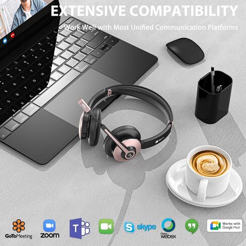 Wireless Headset with Mic for Work, Bluetooth Headphones with Microphone Noise Canceling & USB Dongle, Handsfree 26+ Hours Battery & Mute Button, for Office/Call Center/Laptop/MS Teams/Conference in Saudi Arabia