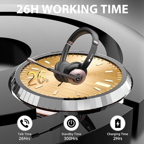 Wireless Headset with Mic for Work, Bluetooth Headphones with Microphone Noise Canceling & USB Dongle, Handsfree 26+ Hours Battery & Mute Button, for Office/Call Center/Laptop/MS Teams/Conference in Saudi Arabia