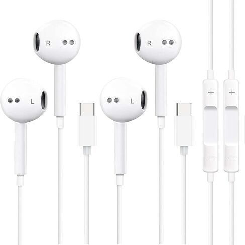 USB C Earbuds for iPhone 17 16 15, 2 Pack Wired with Mic and Remote | USB-C wired earbuds 2-pack with mic and remote for iPhone 17/16/15 and Galaxy, noise isolating for clear calls and sound. in Saudi Arabia
