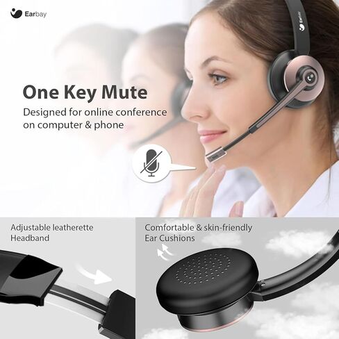 Earbay Wireless Headset, Bluetooth Headphones with Microphone Noise Canceling & Mute, Wireless Headset with Mic USB Dongle/Charge Dock for PC Computer Phone Work Office Meetings Call Teams in Saudi Arabia