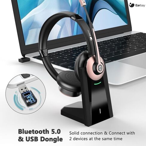 Earbay Wireless Headset, Bluetooth Headphones with Microphone Noise Canceling & Mute, Wireless Headset with Mic USB Dongle/Charge Dock for PC Computer Phone Work Office Meetings Call Teams in Saudi Arabia