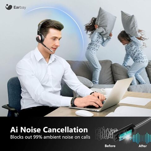 Earbay Wireless Headset, Bluetooth Headphones with Microphone Noise Canceling & Mute, Wireless Headset with Mic USB Dongle/Charge Dock for PC Computer Phone Work Office Meetings Call Teams in Saudi Arabia