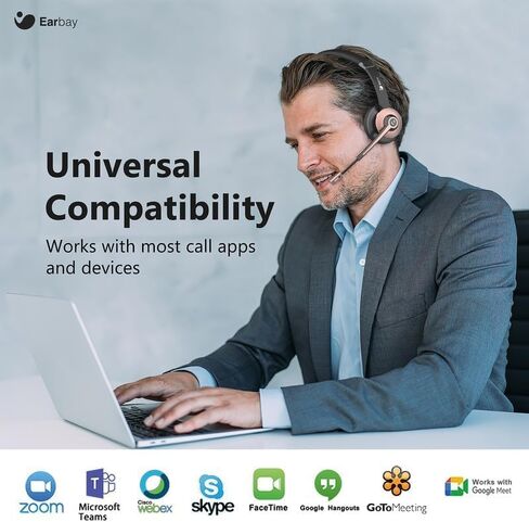 Earbay Wireless Headset, Bluetooth Headphones with Microphone Noise Canceling & Mute, Wireless Headset with Mic USB Dongle/Charge Dock for PC Computer Phone Work Office Meetings Call Teams in Saudi Arabia