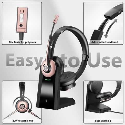Earbay Wireless Headset, Bluetooth Headphones with Microphone Noise Canceling & Mute, Wireless Headset with Mic USB Dongle/Charge Dock for PC Computer Phone Work Office Meetings Call Teams in Saudi Arabia