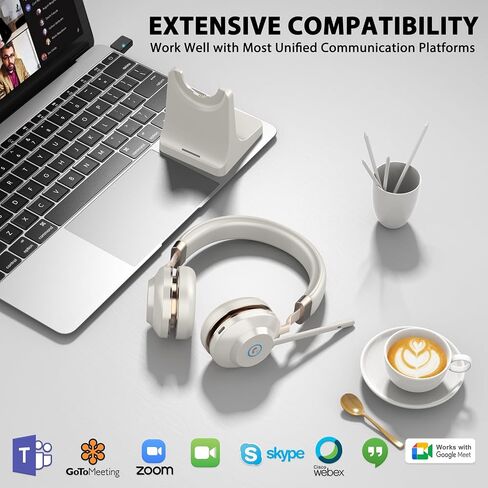 Wireless Headset with Mic for Work, V5.2 Bluetooth Headset with Microphone Noise Canceling & Charging Base, Wireless Headphones with Mic Mute Button & USB Dongle 45Hrs for Laptop/PC/Call Center/Home in Saudi Arabia