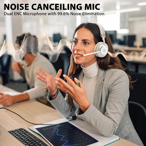 Wireless Headset with Mic for Work, V5.2 Bluetooth Headset with Microphone Noise Canceling & Charging Base, Wireless Headphones with Mic Mute Button & USB Dongle 45Hrs for Laptop/PC/Call Center/Home in Saudi Arabia