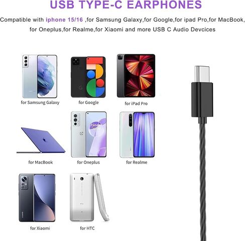 USB C Headphones for iPhone 17 16 15 Pro Max,Wired Earbuds with Microphone | Earphones Magnetic Bass Noise Canceling,in-Ear Headset for Galaxy S25 Ultra S24 S23 (3 Pack) in Saudi Arabia