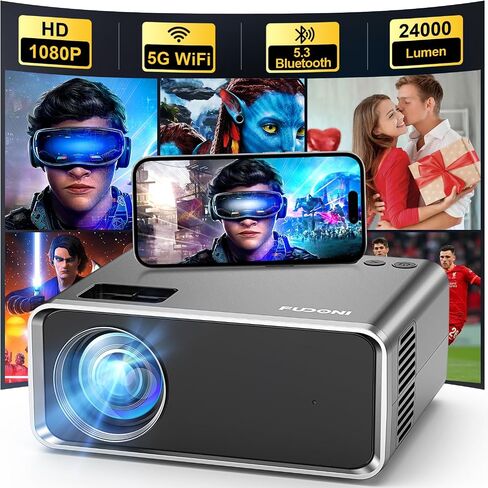 FUDONI WiFi Bluetooth Projector, Built-in Speaker, Native 1080P Projector | Outdoor Indoor Home Theater Movie Projector, Compatible with HDMI, USB, AV, Fire Stick, Laptop, Smartphone, Game Console in Saudi Arabia