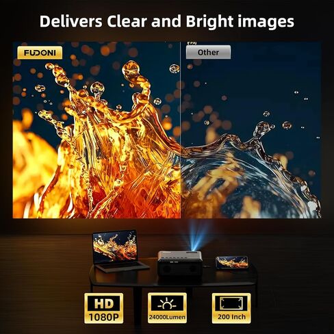 FUDONI WiFi Bluetooth Projector, Built-in Speaker, Native 1080P Projector | Outdoor Indoor Home Theater Movie Projector, Compatible with HDMI, USB, AV, Fire Stick, Laptop, Smartphone, Game Console in Saudi Arabia