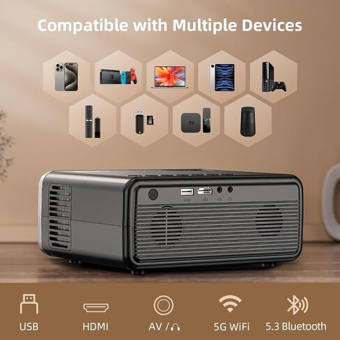 FUDONI WiFi Bluetooth Projector, Built-in Speaker, Native 1080P Projector | Outdoor Indoor Home Theater Movie Projector, Compatible with HDMI, USB, AV, Fire Stick, Laptop, Smartphone, Game Console in Saudi Arabia