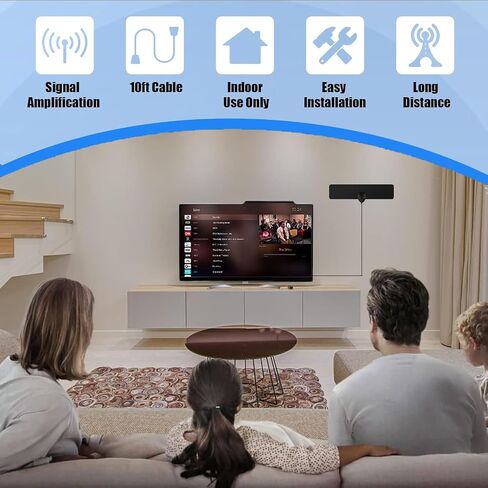 Digital TV Antennas, Antenna for Local Channels, Portable HDTV Indoor Antenna Support 4K 1080p, 360° Signal Range Reception with 10.5ft Coaxial Cable,Amplifier Signal Booster for HDTVs in Saudi Arabia