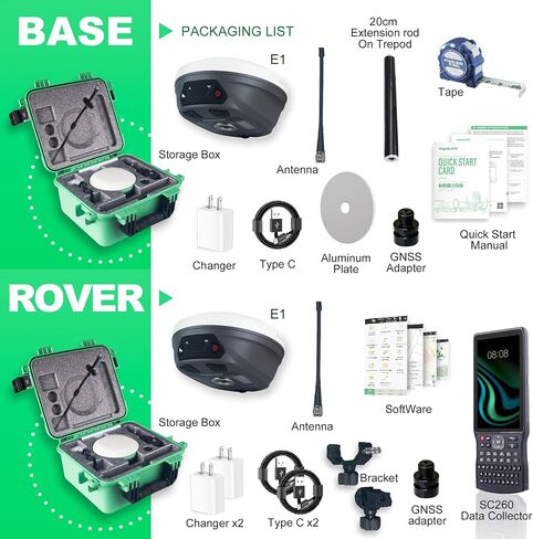 E1 RTK GNSS Survey Equipment 20 Hours Endurance RTK GNSS GPS with IMU Rover & Base Handheld Collector with Survey Software RTK Surveying Equipment,1408 Channels(Include Tripod,Pole 2.6m) in Saudi Arabia