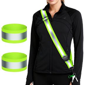 Reflective Walking Gear at Night, High Visibility Safety Reflective Sash Belt and 2-Pack Armband Set, Night Running Safety Gear for Women Men Kids in Saudi Arabia
