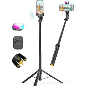 AOCHUAN M3Pro 4-in-1 Smartphone Gimbal Stabilizer for iPhone, AI Tracking | Auto-Open Tripod, No App AI Face Tracking, RGB Fill Light, Magnetic Remote, Built-in Extension rod, for Travel, Vlog, Black in Saudi Arabia