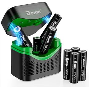 BONAI Rechargeable AA Batteries with Charger 8 Bay, High Capacity Pre-Charged 8 Pack in Saudi Arabia