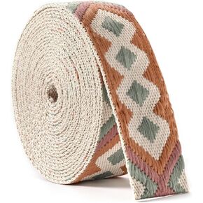 SHEING Heavy Cotton Webbing 1.5 Inch 2 Inch Webbing Strap for Bag Straps, Outdoors Indoors Arts and Crafts, High Density Webbing with Jacquard Embroidery Pattern in Kuwait