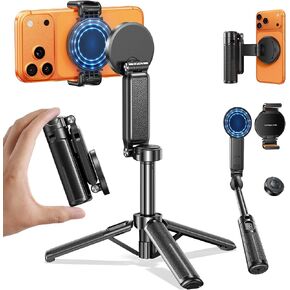 【Max 17"】 MRGLAS Magnetic Mini Tripod Selfie Stick for iPhone【4.5" Pocket】 | 【17" Max Extendable】4.5" Pocket Stand with Wireless Remote, Detachable Clamp, 360° Rotatable for MagSafe, 4-in-1 Mini Tripod in Saudi Arabia
