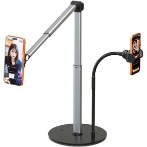 Mistriddle Overhead Phone Stand, 2-Section Telescopic Aluminum Arm | For Cooking, Crafting, Filming & Painting, 360° Adjustable Arm, Overhead Phone Holder for Recording, Perfect for Creators in Saudi Arabia