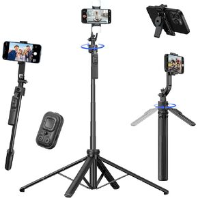 Auto Face Tracking Tripod for iPhone with Light, No APP Needed 70.9" Tripod | iPhone Stand for Video Recording, Selfie Stick Tripod Follows Your Movement with Remote for Content Creator Vlog Live in Kuwait