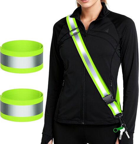 Reflective Walking Gear at Night, High Visibility Safety Reflective Sash Belt and 2-Pack Armband Set, Night Running Safety Gear for Women Men Kids in Saudi Arabia