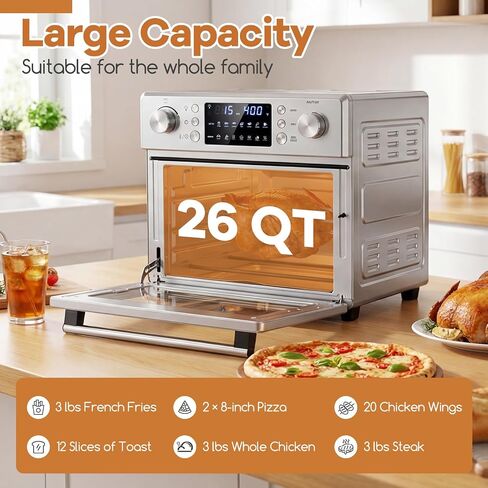 ARLIME 14-in-1 Air Fryer Toaster Oven Combo, Countertop Convection Oven | 1700W, Stainless Steel, Bake, Rotisserie, Dehydrate & Defrost Functions, 26 QT Large Capacity, 60-Minute Timer & Accessories in Saudi Arabia