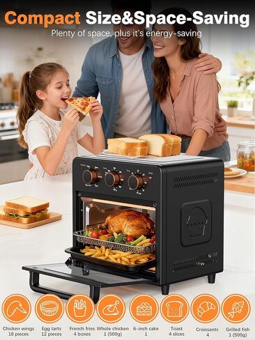 OUNIN Air Fryer Toaster Oven with Steam Infusion, 12 QT Compact Countertop Oven, 6-in-1 Stainless Steel Combo Bakes, Broils, Grills & Warms, Fast Preheat, 60-Minute Timer – Small Kitchen Friendly in Saudi Arabia