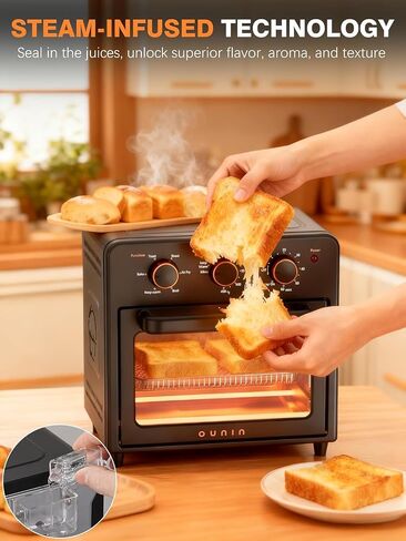 OUNIN Air Fryer Toaster Oven with Steam Infusion, 12 QT Compact Countertop Oven, 6-in-1 Stainless Steel Combo Bakes, Broils, Grills & Warms, Fast Preheat, 60-Minute Timer – Small Kitchen Friendly in Saudi Arabia