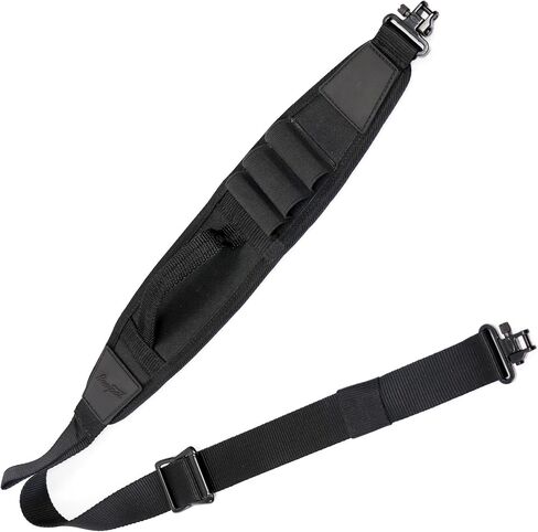 HUNTPAL Two Point Shotgun Sling with Swivels and Quick-Grab Handle | 3 Shotgun Shell Holders, Quick Adjustment Slider and Swivels, Neoprene Padded, 1.25" Nylon Webbing Shoulder Strap in Kuwait