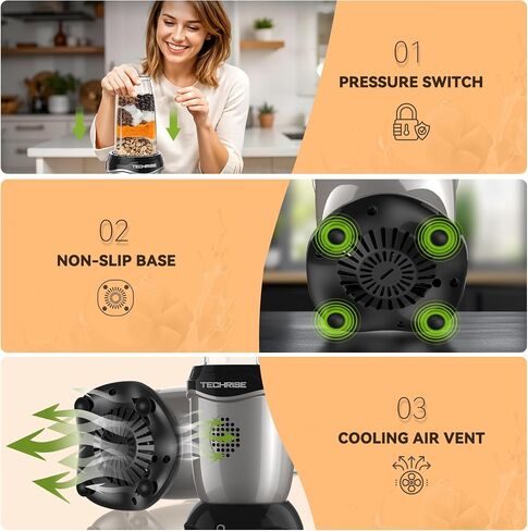 TechRise 600W Personal Blender, Smoothie Blender with 2 x 17oz Portable Cups with Sip Lids, Stainless Steel Blade, for Smoothies Shakes Ice Crushing, Baby Food, Dishwasher Safe Portable Small Blenders in Saudi Arabia