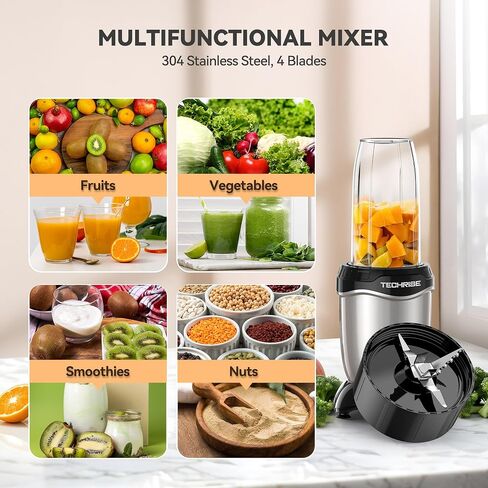 TechRise 600W Personal Blender, Smoothie Blender with 2 x 17oz Portable Cups with Sip Lids, Stainless Steel Blade, for Smoothies Shakes Ice Crushing, Baby Food, Dishwasher Safe Portable Small Blenders in Saudi Arabia