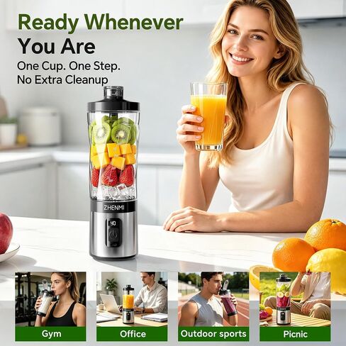 Portable Blender, Cordless Ice Crushing, 20oz Travel Cup | Personal To-Go Juicer for Smoothies, Shakes & Frozen Drinks, USB-C Rechargeable, BPA-Free, Dishwasher Safe in Saudi Arabia