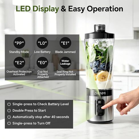 Portable Blender, Cordless Ice Crushing, 20oz Travel Cup | Personal To-Go Juicer for Smoothies, Shakes & Frozen Drinks, USB-C Rechargeable, BPA-Free, Dishwasher Safe in Saudi Arabia