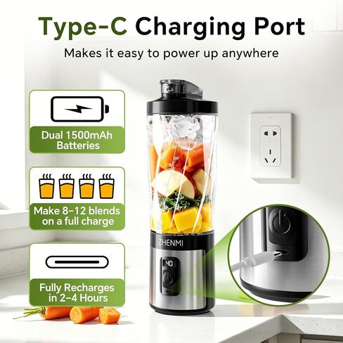 Portable Blender, Cordless Ice Crushing, 20oz Travel Cup | Personal To-Go Juicer for Smoothies, Shakes & Frozen Drinks, USB-C Rechargeable, BPA-Free, Dishwasher Safe in Saudi Arabia
