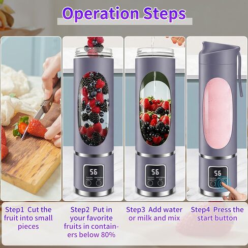 15.22oz Portable Personal Blender with 12 Blades, Rechargeable Purple | BPA-Free & Food-Grade Materials, Self-Cleaning Function, Smart Timer Display, USB-C Charging, Ideal for Smoothies & Shakes in Saudi Arabia