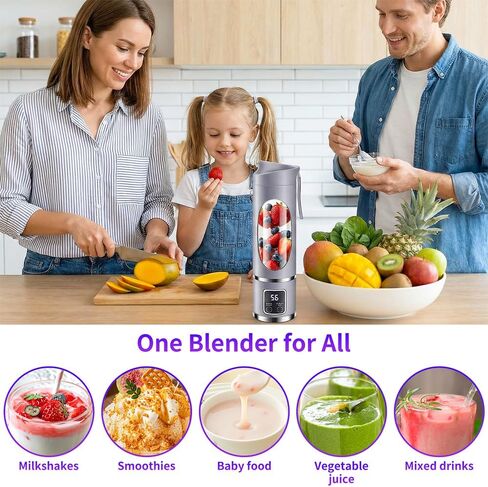 15.22oz Portable Personal Blender with 12 Blades, Rechargeable Purple | BPA-Free & Food-Grade Materials, Self-Cleaning Function, Smart Timer Display, USB-C Charging, Ideal for Smoothies & Shakes in Saudi Arabia