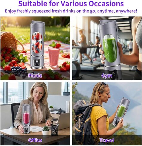 15.22oz Portable Personal Blender with 12 Blades, Rechargeable Purple | BPA-Free & Food-Grade Materials, Self-Cleaning Function, Smart Timer Display, USB-C Charging, Ideal for Smoothies & Shakes in Saudi Arabia
