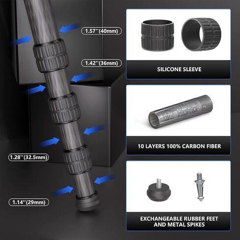Used- WEYLLAN LX9 Heavy Duty Carbon Fiber Bowl Tripod Professional Camera Tripod, 10 Layers Carbon Fiber Tube, with 40mm Leg Tube for DSLR Camera Max Load 88lbs/40kg, Notice Not New in Saudi Arabia