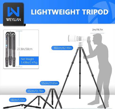 Used- WEYLLAN LX9 Heavy Duty Carbon Fiber Bowl Tripod Professional Camera Tripod, 10 Layers Carbon Fiber Tube, with 40mm Leg Tube for DSLR Camera Max Load 88lbs/40kg, Notice Not New in Saudi Arabia