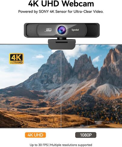 Spedal 4K Webcam with Tripod, Wide Angle 120° USB Webcam, Sony 1/2.8" Sensor, Dual Microphones, Remote Control, Auto Focus for Video Conferencing, Online Meetings, Streaming, Zoom & Teams | USB Webcam, 1/2.8", Dual Microphones, Auto Focus for Video Confer in Saudi Arabia
