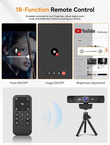 Spedal 4K Webcam with Tripod, Wide Angle 120° USB Webcam, Sony 1/2.8" Sensor, Dual Microphones, Remote Control, Auto Focus for Video Conferencing, Online Meetings, Streaming, Zoom & Teams | USB Webcam, 1/2.8", Dual Microphones, Auto Focus for Video Confer in Saudi Arabia