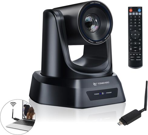 TONGVEO Wireless AI PTZ Camera with Auto-Tracking: Built-in 5.8GHz Receiver for Cable-Free Setup, 1080P 60fps 3X Zoom Conference Camera for Church Services, Online Classes & Hybrid Meetings in Saudi Arabia