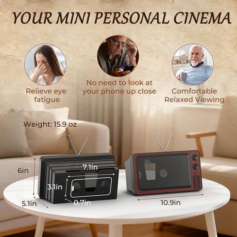 SEANCHEER Retro TV Cell Phone Screen Magnifier HD, 3D Portable Foldable Mobile Phone Magnifier for Movie & Game, Fit for All Smartphones - Gift for Women Mom Wife Men Dad Husband Friends (Brown, 12") in Saudi Arabia