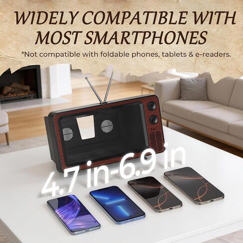 SEANCHEER Retro TV Cell Phone Screen Magnifier HD, 3D Portable Foldable Mobile Phone Magnifier for Movie & Game, Fit for All Smartphones - Gift for Women Mom Wife Men Dad Husband Friends (Brown, 12") in Saudi Arabia