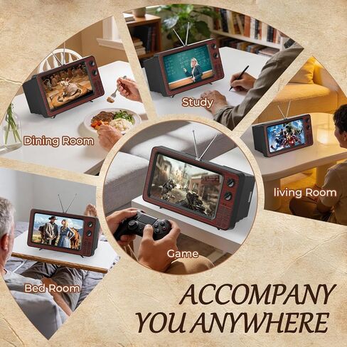 SEANCHEER Retro TV Cell Phone Screen Magnifier HD, 3D Portable Foldable Mobile Phone Magnifier for Movie & Game, Fit for All Smartphones - Gift for Women Mom Wife Men Dad Husband Friends (Brown, 12") in Saudi Arabia