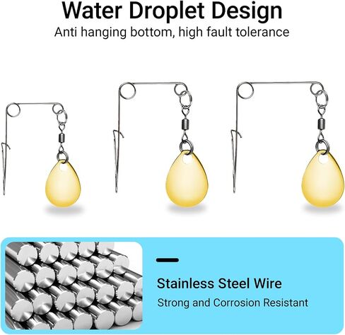 Spinnerbait Kit Gold Teardrop Blades with Smooth Spoon Lures Design | 50pcs Spinnerbait Kit, Gold Teardrop Spinner Blades with Colorado Rigs Smooth Spoons for Lure Making Replacement in Saudi Arabia
