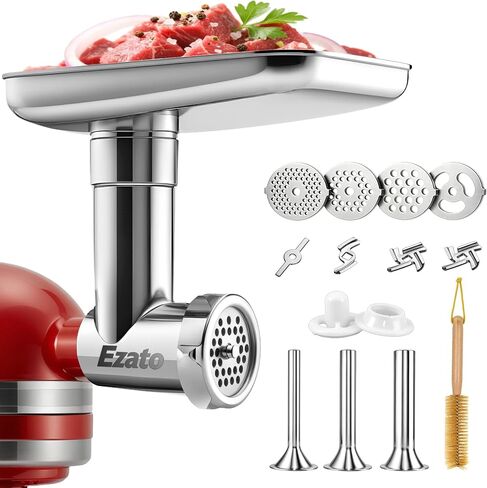 Stainless Steel Meat Grinder Attachment for KitchenAid Stand Mixers | For KitchenAid Mixers of All Models, Sausage Stuffer, Food Processor, Dishwasher Safe, Heavy Duty, Mixer/Machine NOT Included in Saudi Arabia