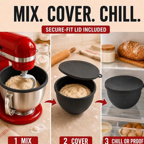Silicone Bowl Liners for KitchenAid 5 Qt Tilt-Head Mixers, 3 Pack | Reusable silicone liners with lids for mixing dough, batter, cream, baking prep, food storage, BPA-free, dishwasher safe in Saudi Arabia