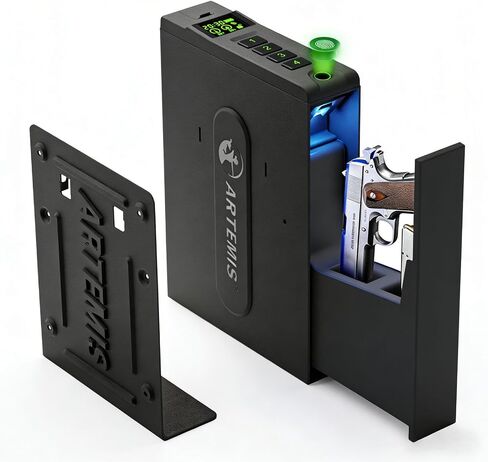 Artemis Biometric Handgun Safe, Auto-Sliding Quick Access Pistol Box, Black | 3-Way Unlock (Fingerprint/PIN/Key), Heavy Duty Carbon Steel Vault for Nightstand, Desk, Truck, Size: 9" x 2.6" x 12.6" in Saudi Arabia