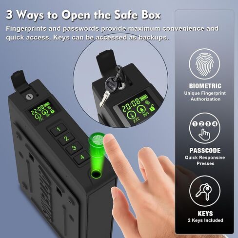 Artemis Biometric Handgun Safe, Auto-Sliding Quick Access Pistol Box, Black | 3-Way Unlock (Fingerprint/PIN/Key), Heavy Duty Carbon Steel Vault for Nightstand, Desk, Truck, Size: 9" x 2.6" x 12.6" in Saudi Arabia
